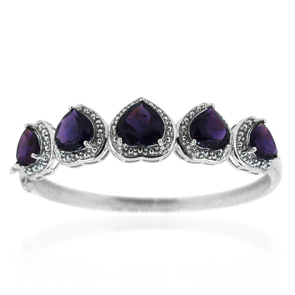 Amethyst (Hrt 4.75 Ct) Bangle (Size 7.5) in Rhodium Plated Sterling Silver 20.000 Ct.
