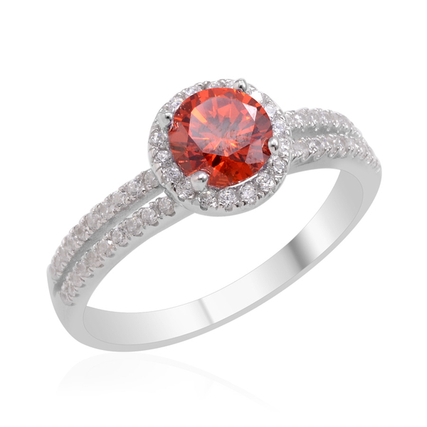 AAA Simulated Ruby (Rnd), Simulated Diamond Ring in Sterling Silver