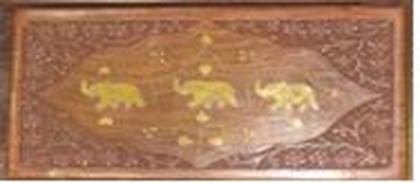 Three Elephant Brass Inlay Indian Rosewood Carved 2 Tier Jewellery Box (Size 10x6x3.75 inch)