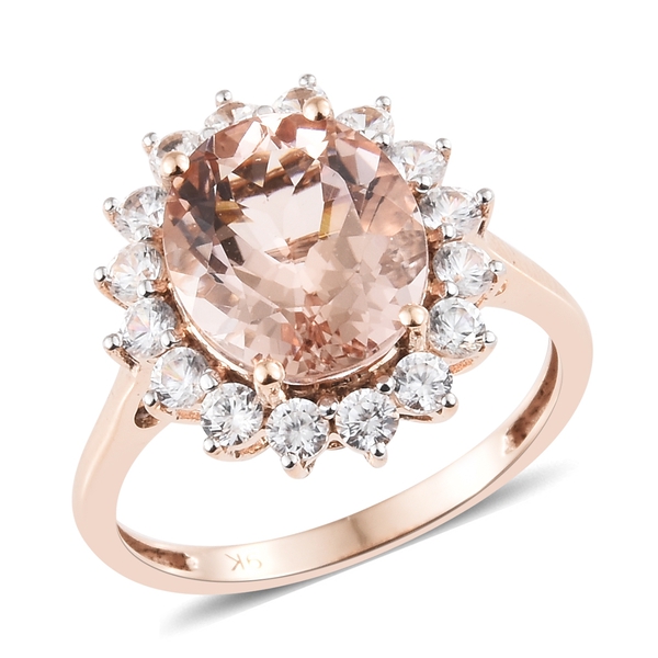 5.5 Ct AAA Rare Size Marropino Morganite and Zircon Halo Ring in 9K Rose Gold