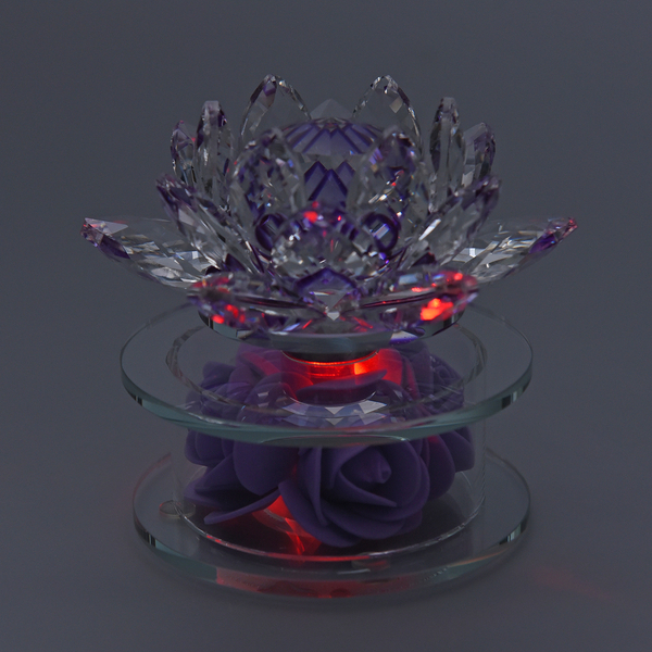 Crystal Lotus LED Light with Rotating Floral Base (Size 11x8 Cm) - Purple