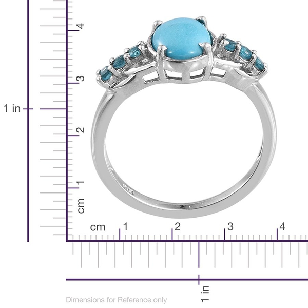Arizona Sleeping Beauty Turquoise (Ovl 1.50 Ct), Malgache Neon Apatite Ring in Platinum Overlay Sterling Silver 1.750 Ct.