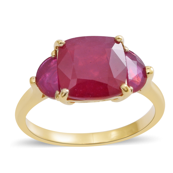 9K Yellow Gold AAA Rare Size African Ruby (Cush 10x10 mm) Ring 7.350 Ct.