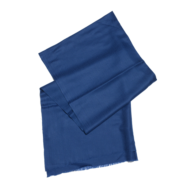 100% Cashmere Wool French Blue Colour Shawl with Fringes (Size 190x70Cm)