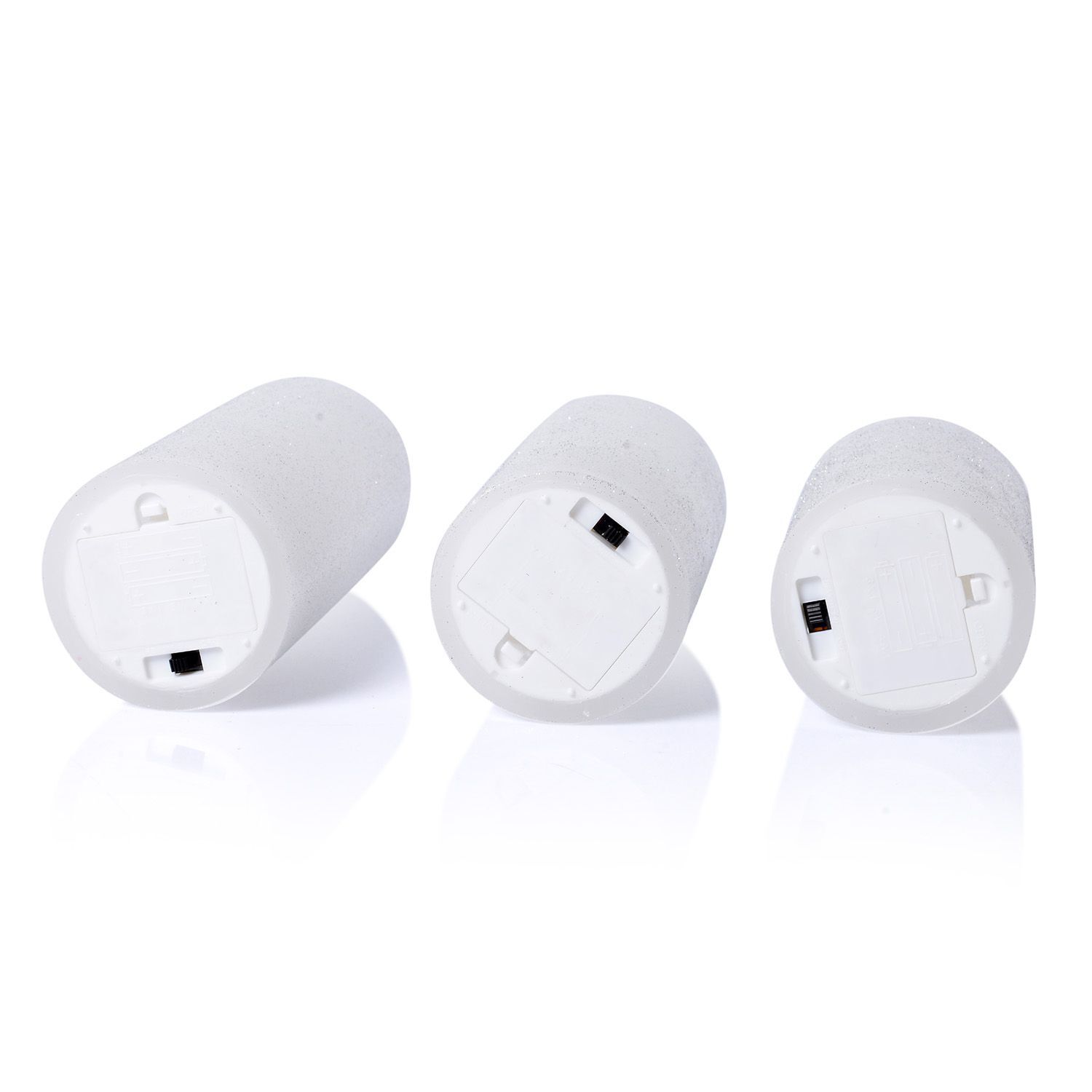 Set of 3 - Silver Colour Flameless Glitter Wax Candles with a Remote Control (Size 7.6x15- 7.6x12- 7.6x10 Cm)