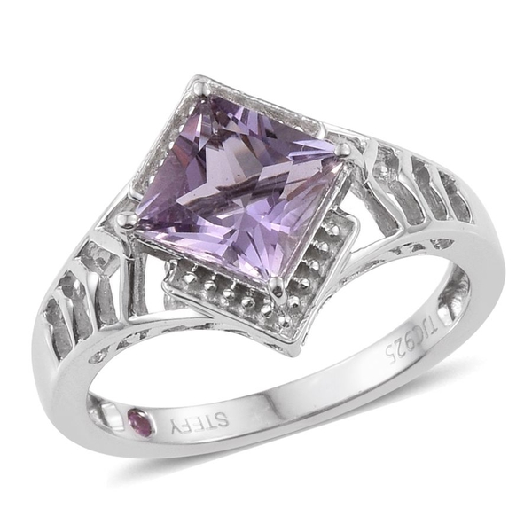 Stefy Rose De France Amethyst (Sqr 2.00 Ct), Pink Sapphire Ring in Platinum Overlay Sterling Silver 