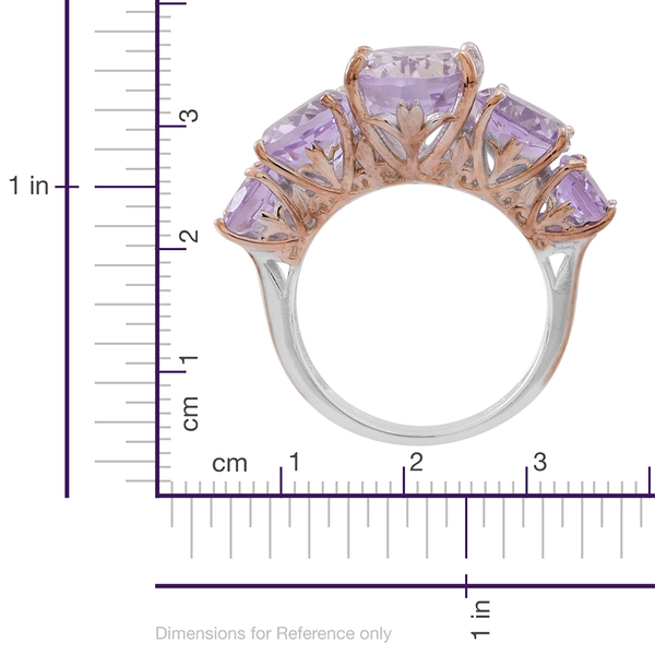 Rose De France Amethyst (Ovl 7.16 Ct) 5 Stone Ring in Rhodium Plated and Rose Gold Overlay Sterling Silver 14.000 Ct.
