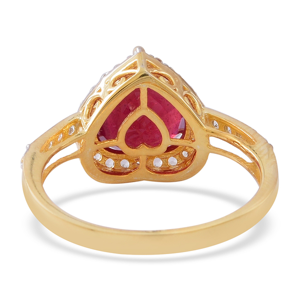 African Ruby (Hrt 5.00 Ct), White Zircon Ring in 14K Gold Overlay Sterling Silver 6.000 Ct.