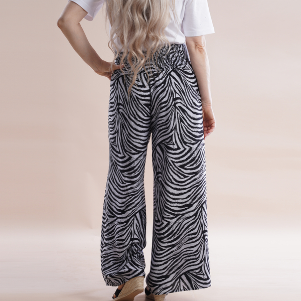 JOVIE Miss Collection 100%Viscose Zebra Pattern Trousers (Size M/L, 8-16) - Grey & Black