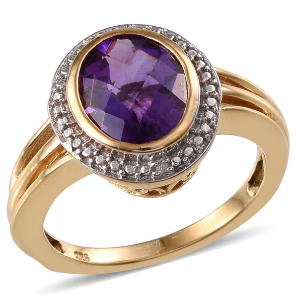 Amethyst (Ovl 3.40 Ct), Diamond Ring in 14K Gold Overlay Sterling Silver 3.500 Ct.