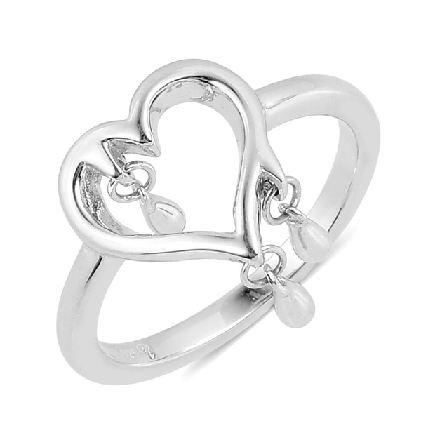LucyQ Open Melting Heart Ring with 3 Drip in Rhodium Plated Sterling Silver