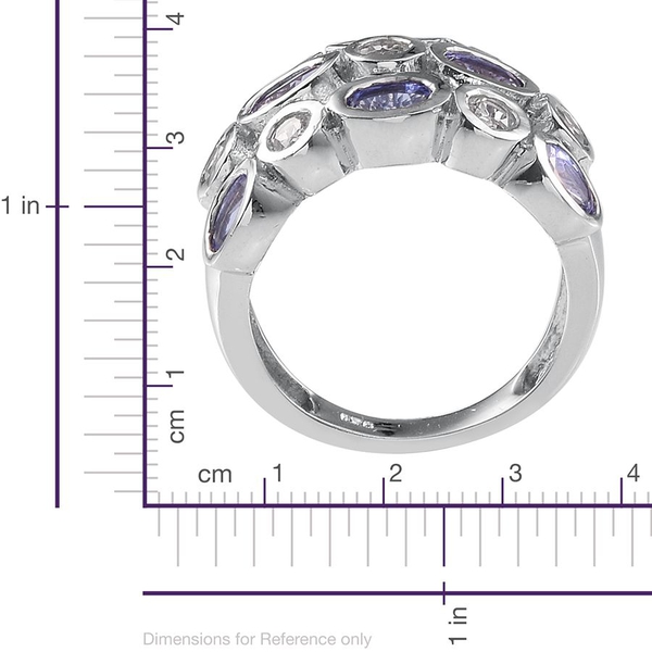 Tanzanite (Ovl), White Topaz Ring in Platinum Overlay Sterling Silver 2.750 Ct.