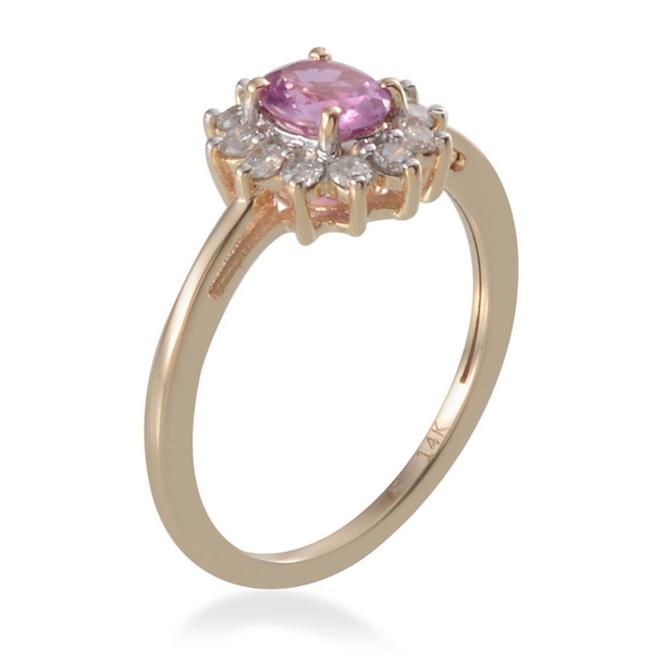 Pink Sapphire (Ovl 0.75 Ct), Diamond Ring in 14K Y Gold 1.000 Ct.