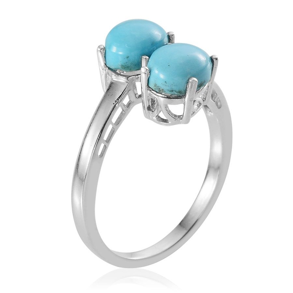 Arizona Sleeping Beauty Turquoise (Ovl) Crossover Ring in Platinum Overlay Sterling Silver 2.000 Ct.