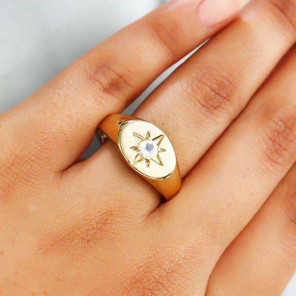 Rainbow Moonstone Ring in Yellow Gold Overlay Sterling Silver