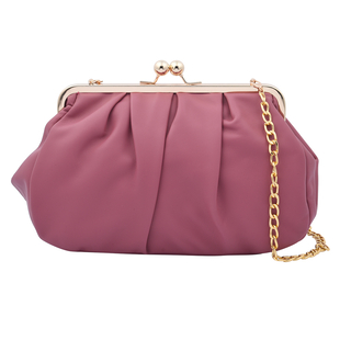 Clutch Bag with Metallic Lock and Long Chain Strap  - Pink