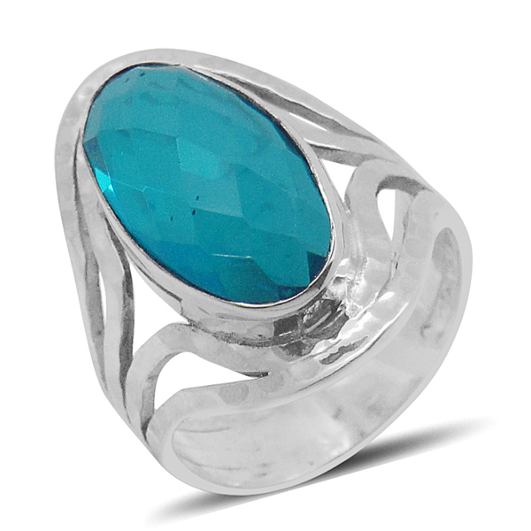 Royal Bali Collection Capri Blue Quartz (Ovl) Ring in Sterling Silver 11.120 Ct.