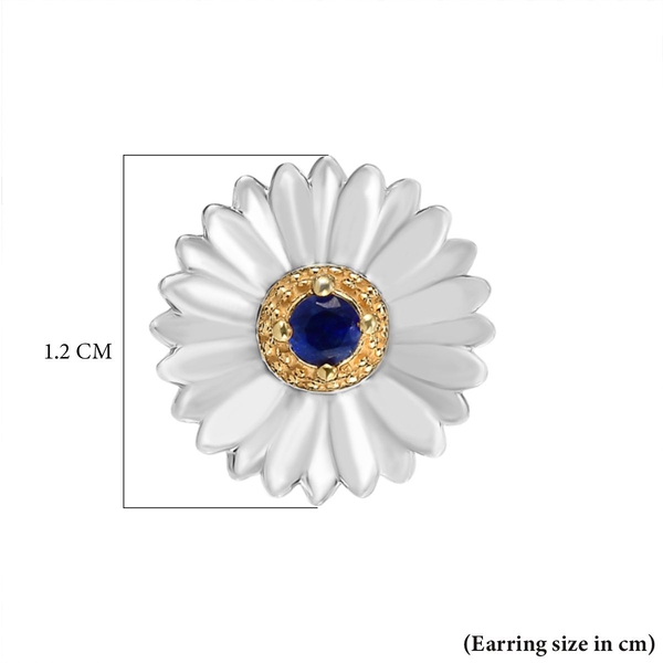 Masoala Sapphire (FF) Floral Stud Earrings (with Push Back) in Platinum and Gold Overlay Sterling Silver