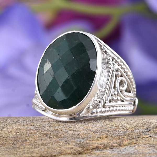 Enhanced Emerald (Ovl) Ring in Sterling Silver 17.800 Ct.
