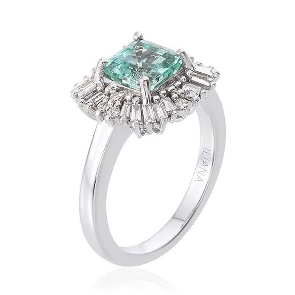ILIANA 18K W Gold Boyaca Colombian Emerald (Oct 1.25 Ct), Diamond Ring 1.650 Ct.