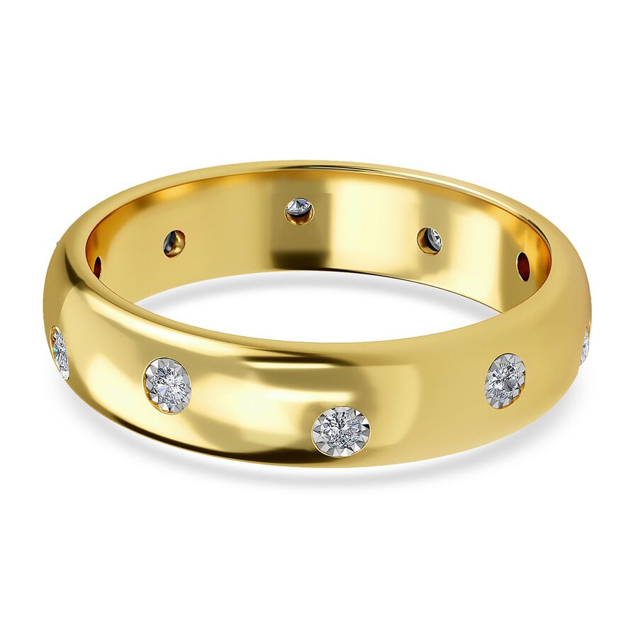 Flush Set Diamond Band Ring in 14K Gold Plated Sterling Silver