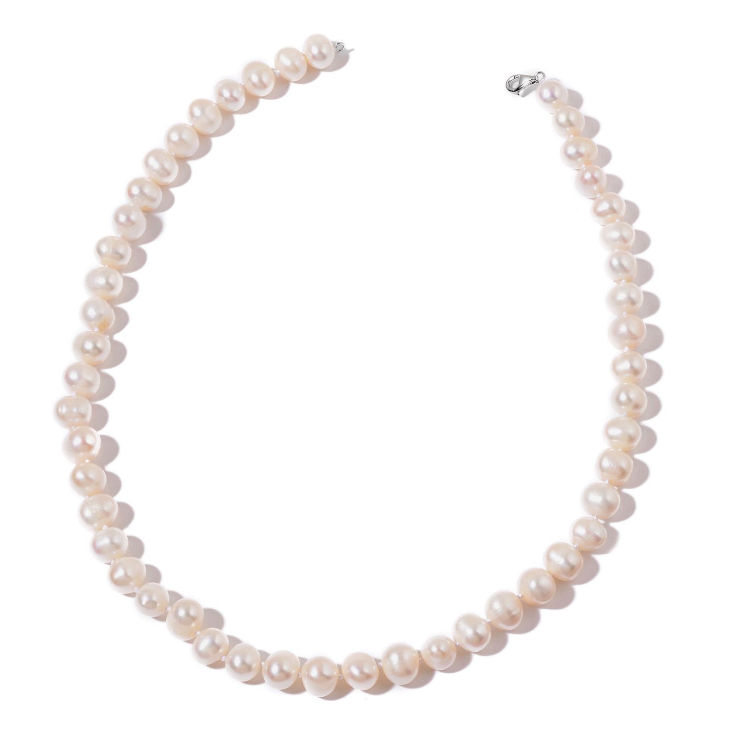 9K W Gold Fresh Water White Pearl Necklace (Size 18)
