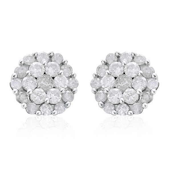 9K White Gold 1 Carat SGL Certified Diamond (I3/G-H) Floral Stud Earrings with Push Back.
