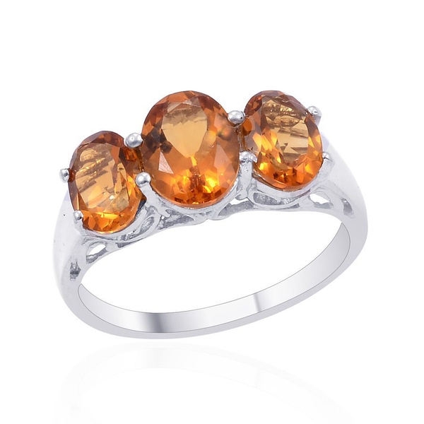 Madeira Citrine (Ovl 1.05 Ct) 3 Stone Ring in Platinum Overlay Sterling Silver 2.380 Ct.