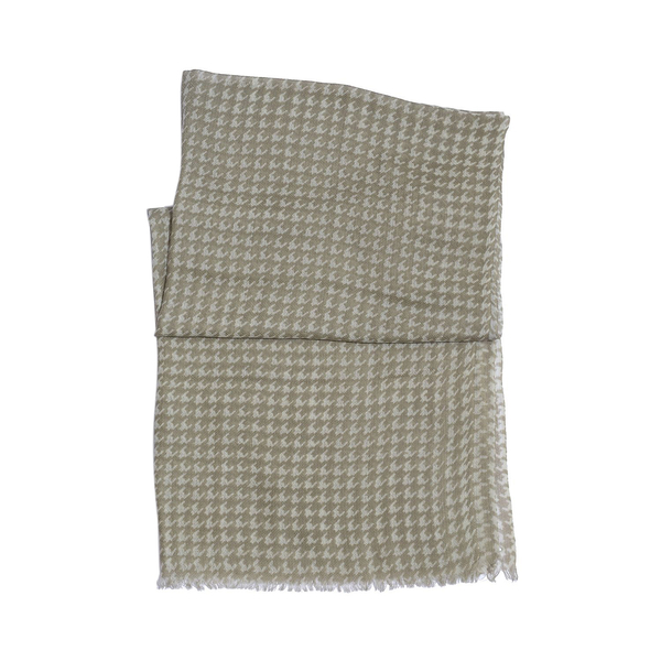 100% Merino Wool Houndstooth Pattern Green and White Colour Woven Scarf (Size 175x70 Cm)