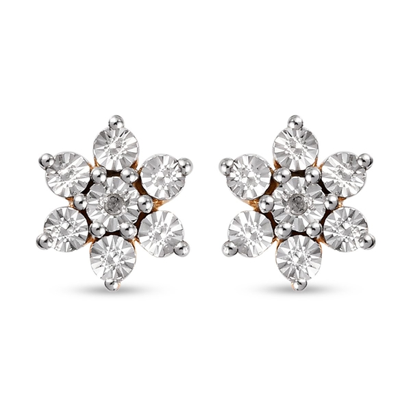 Diamond (Rnd) Floral Earrings (with Push Back) in 14K Gold Overlay Sterling Silver