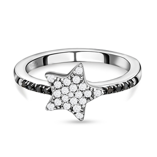White and Black Diamond Star Ring in Platinum Overlay Sterling Silver 0.25 Ct.