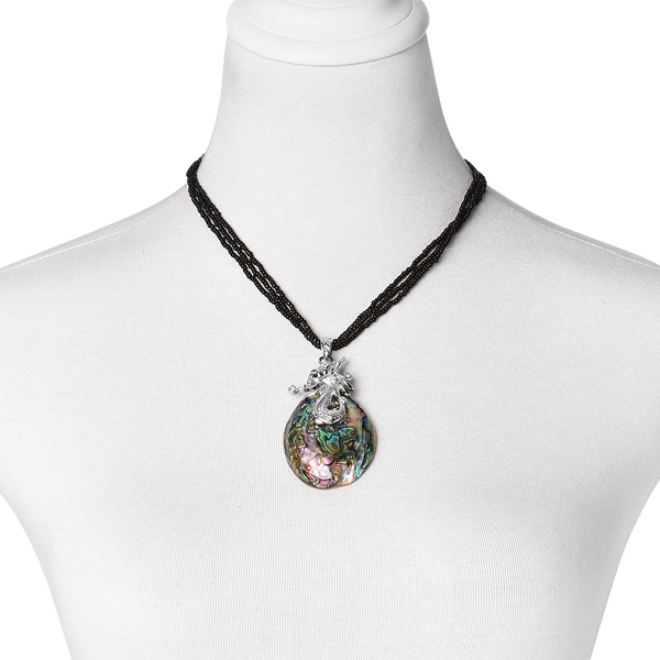 Abalone Shell and Simulated Black Spinel Pendant With Chain in Silver Tone with Stainless Steel 114.300 Ct.