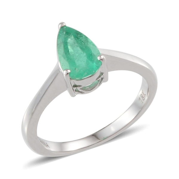 ILIANA 18K W Gold Boyaca Colombian Emerald (Pear) Solitaire Ring 1.250 Ct.