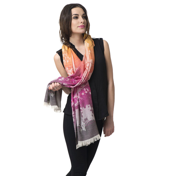 Modal and Cotton Yellow and Pink Colour Abstract Print Shawl (Size 170x70 Cm)