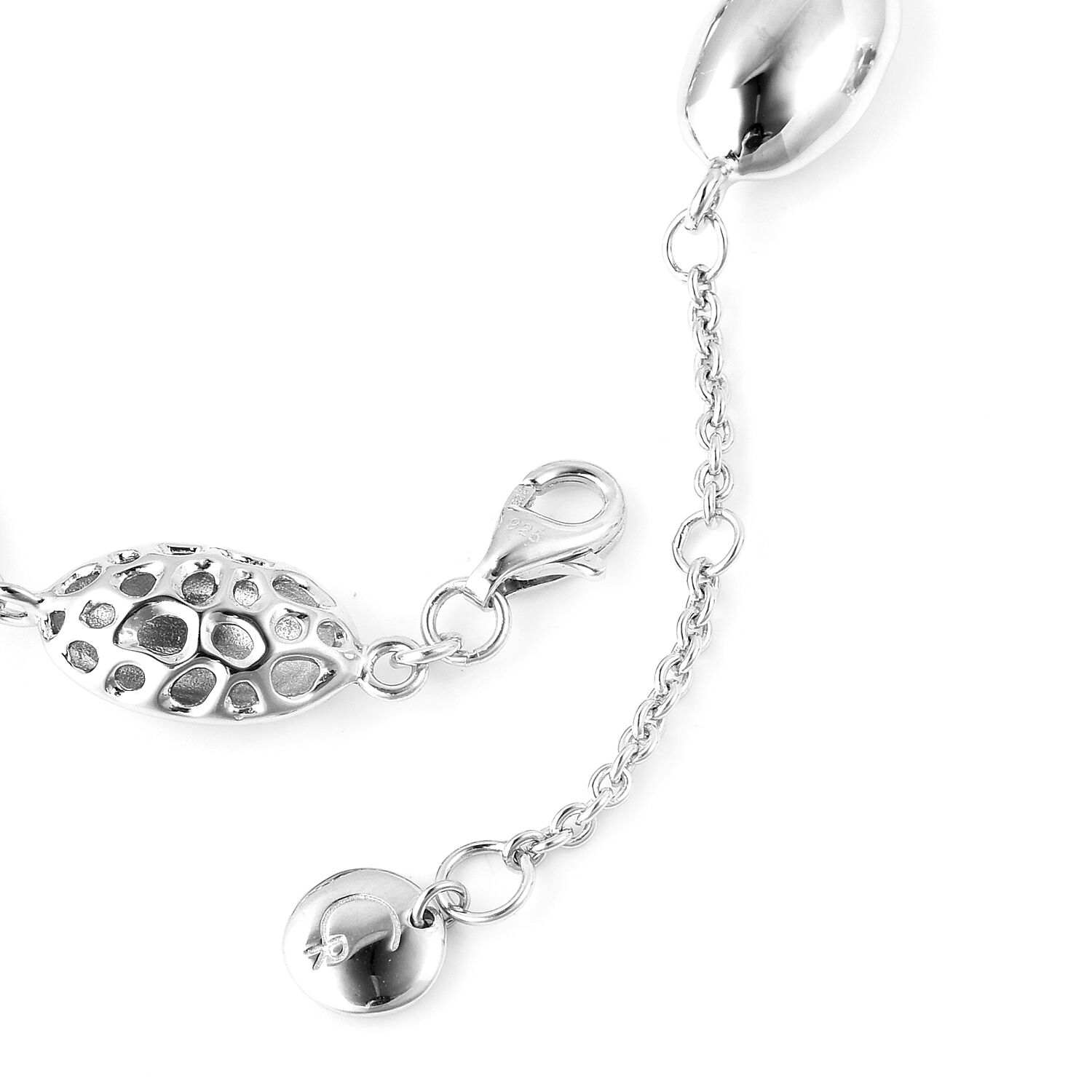 RACHEL GALLEY Pebble Collection -  Rhodium Overlay Sterling Silver Pebble Lattice Bracelet (Size 8 including Extender), Silver wt 11.62 Gms.