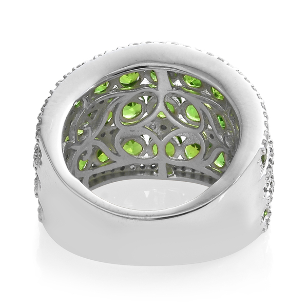 Chrome Diopside (Rnd), Natural Cambodian Zircon Ring in Platinum Overlay Sterling Silver 5.000 Ct, Silver wt 7.84 Gms. Number Of Gemstone 167