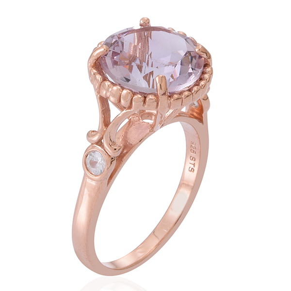 Rose De France Amethyst (Rnd 5.75 Ct), White Zircon Ring in Rose Gold Overlay Sterling Silver 6.000 Ct.