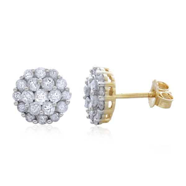 9K Yellow Gold SGL Certified Diamond (Rnd) (I3/G-H) Floral Stud Earrings (with Push Back) 1.000 Ct.