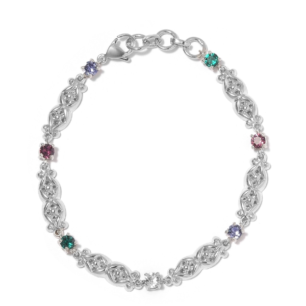 Lustro Stella - Amethyst Colour Crystal, Emerald Colour Crystal and White Crystal Bracelet (Size 7.5
