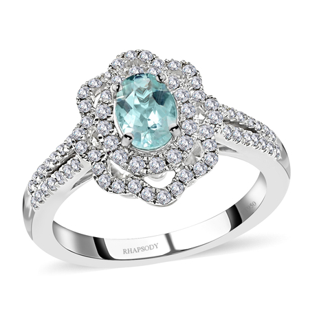 Certified and Appraised RHAPSODY 950 Platinum AAAA Paraiba Tourmaline and Diamond VS Ring 1.0 Ct, Pl