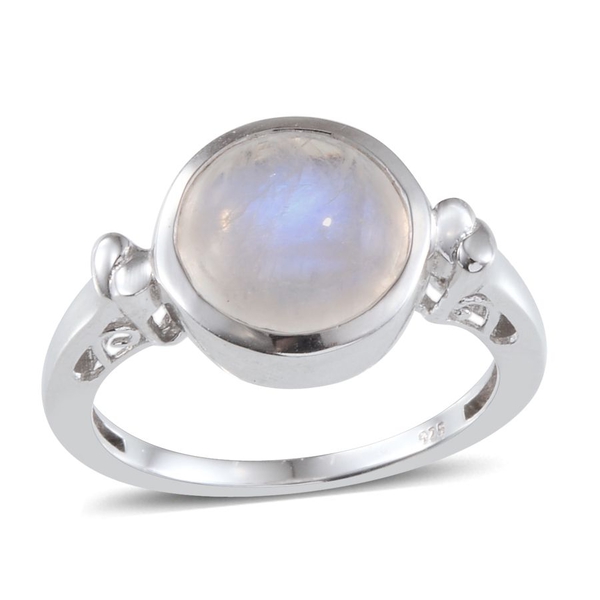 Rainbow Moonstone (Rnd 3.75 Ct) Solitaire Ring in Platinum Overlay Sterling Silver 3.750 Ct.