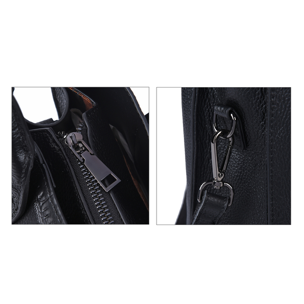 SENCILLEZ 100% Genuine Leather Croc Embossed Pattern Convertible Bag with Shoulder Strap (Size 32x23x12Cm) - Black