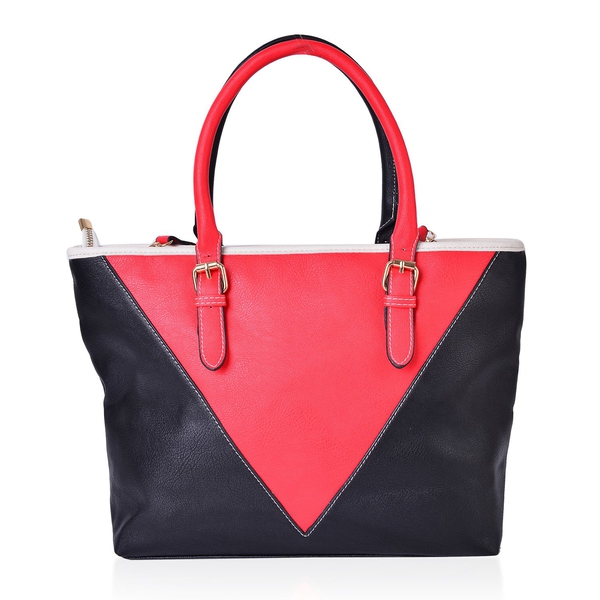 Close Out Deal Designer Inspired Red, Black Colour Tote Bag with Adjustable and Removable Shoulder Strap (Size 41X32.5X27X12 Cm)