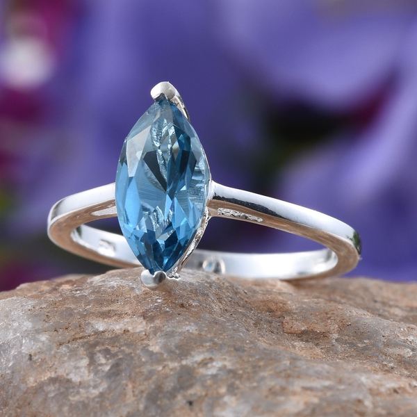 London Blue Topaz (Mrq) Solitaire Ring in Sterling Silver 2.250 Ct.