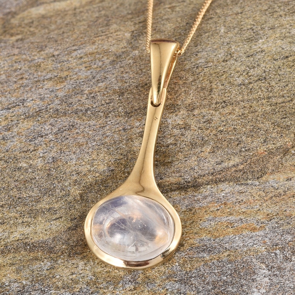 Natural Rainbow Moonstone (Ovl) Solitaire Pendant With Chain in 14K Gold Overlay Sterling Silver 3.000 Ct.