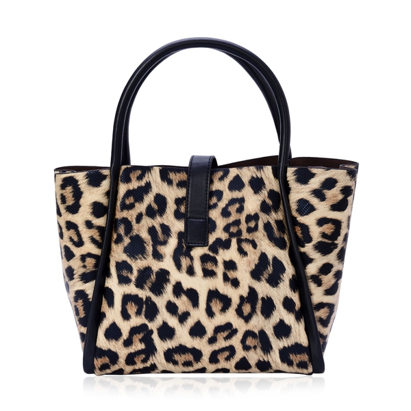 Set of 2 - Hadley Leopard Tote Bag and Black Colour Crossbody Bag with Adjustable and Removable Shoulder Strap (Size 36x24x12.5 and 17.5x20x11 Cm)