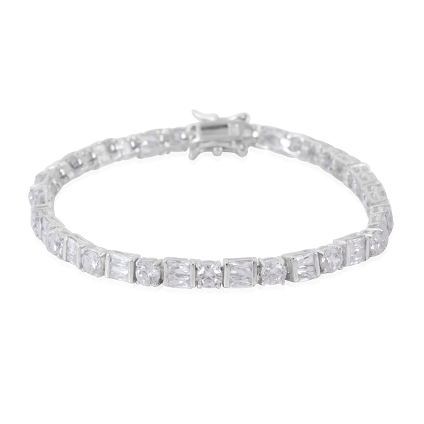 ELANZA AAA Simulated White Diamond Bracelet (Size 7) in Rhodium Plated Sterling Silver