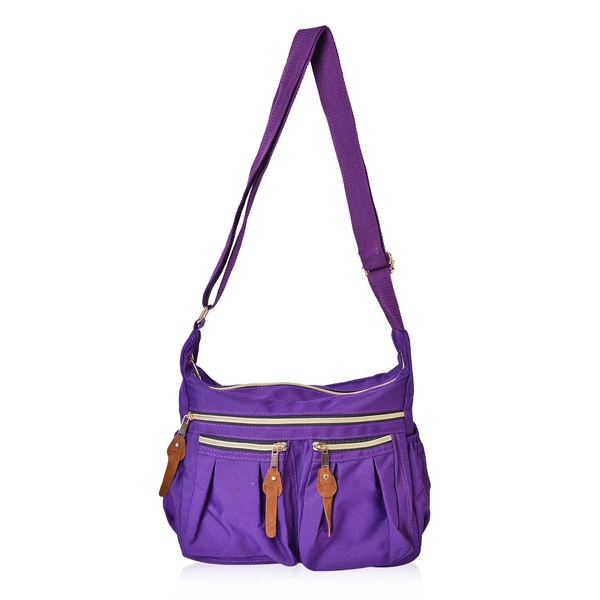 Designer Inspired- Purple Colour Multi Pocket Waterproof Crossbody Bag with Adjustable Shoulder Strap (Size 31X22X11 Cm)