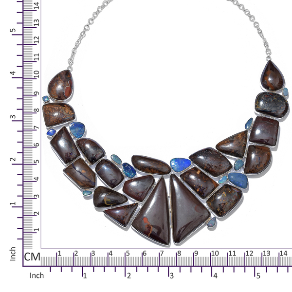 One Off A Kind- Boulder Opal Rock and Opal Double Necklace (Size 18 with 1 inch Extender) in Sterling Silver 590.150 Ct. Silver wt. 66.57 Gms.