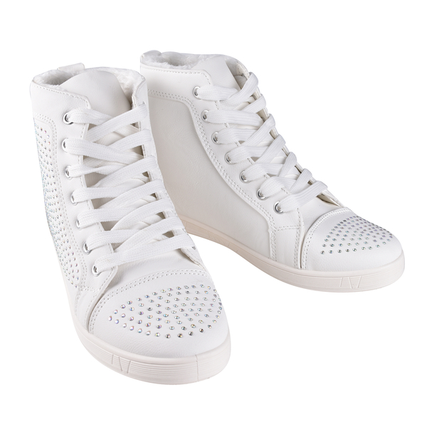 White Ankle Trainers with Faux Fur Lining